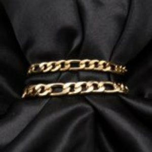 2 Figaro Link Gold Plated Matching Bracelets